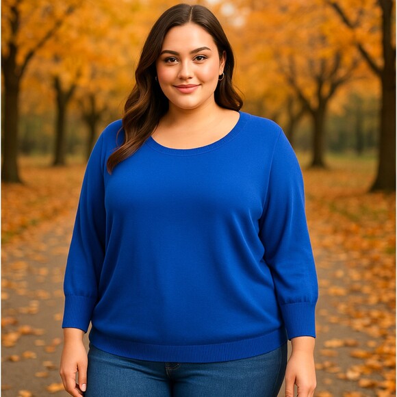 a.n.a A New Approach Pullover Sweater Women’s XL Blue Ribbed Knit 3/4 Sleeve GUC - Picture 1 of 14